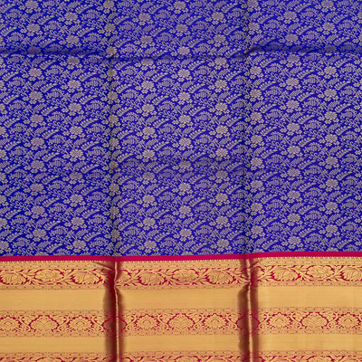 Violet Handloom Silk Pavadai Material With Floral Vine Motifs -Violet