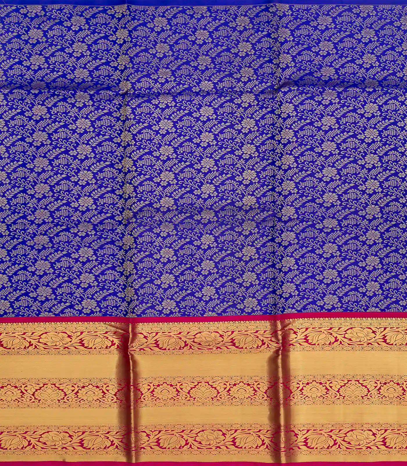 Violet Handloom Silk Pavadai Material With Floral Vine Motifs -Violet