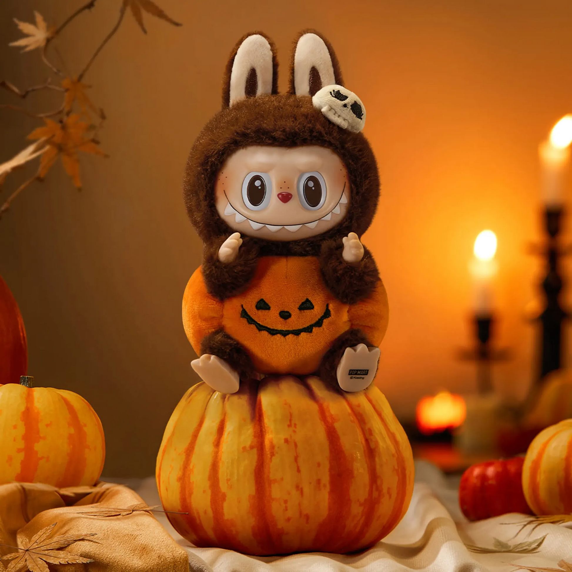Pop Mart The Monsters Labubu Happy Halloween Party Series-Sitting Pumpkin Vinyl Plush Pendant (Single)