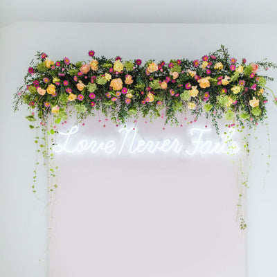 Pops of Pink Floral Backdrop with Wedding Chicks