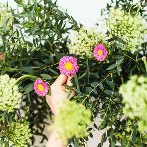 Pops of Pink Floral Backdrop with Wedding Chicks