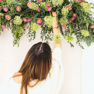 Pops of Pink Floral Backdrop with Wedding Chicks