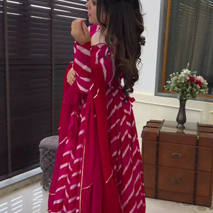 Pink leheriya organza suit set