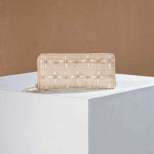 Beige - Chikankari Hand Embroidered Tussar Silk Wallet