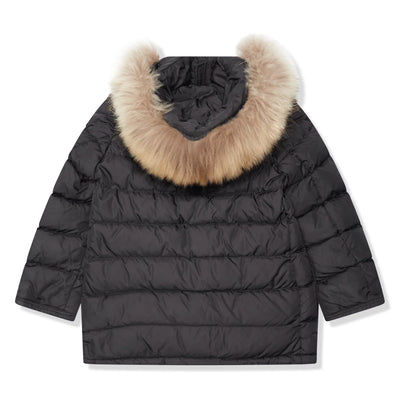 Preloved - Moncler Cluny Black Short Down 100% Real Fur Kids Parka Jacket