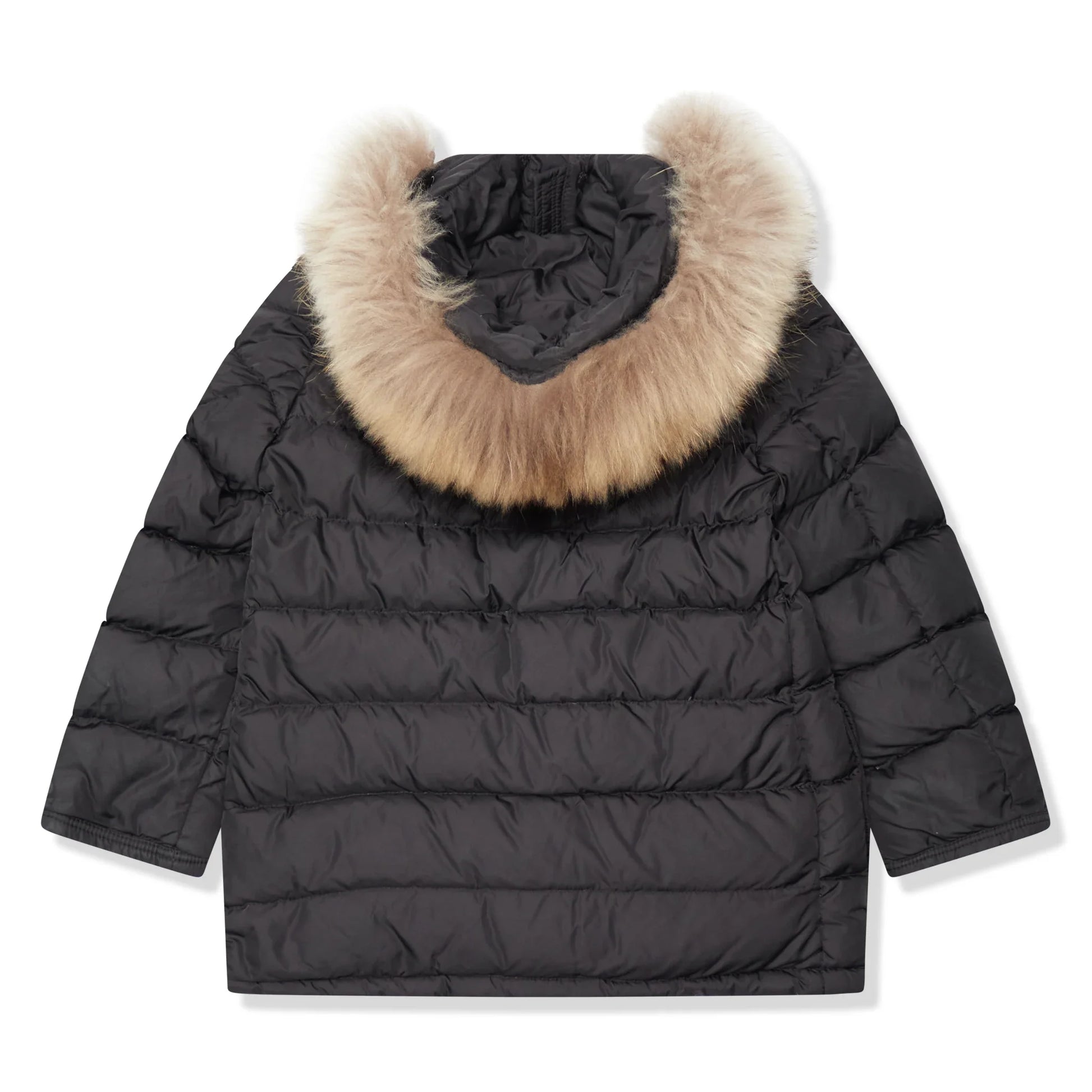 Preloved - Moncler Cluny Black Short Down 100% Real Fur Kids Parka Jacket