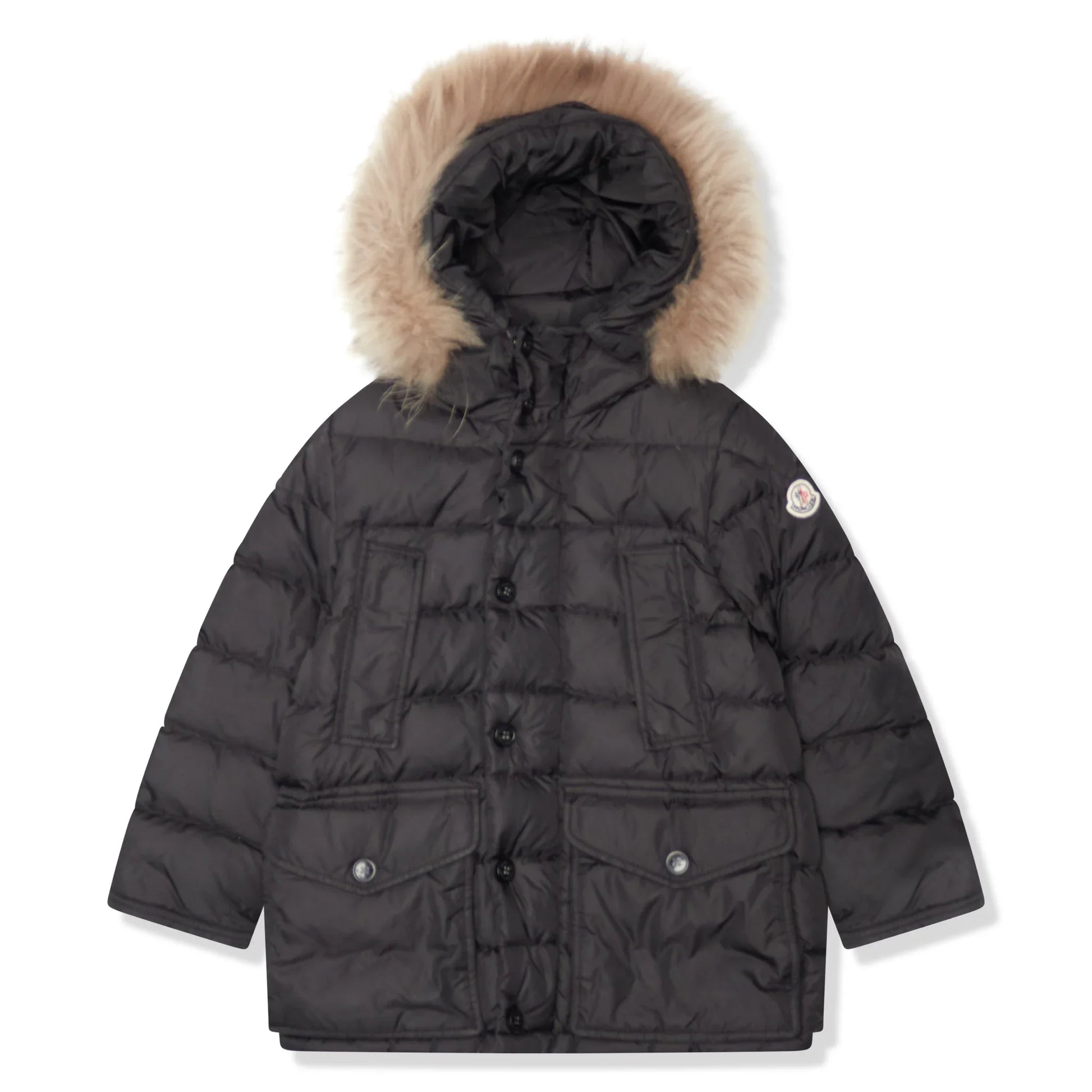 Preloved - Moncler Cluny Black Short Down 100% Real Fur Kids Parka Jacket