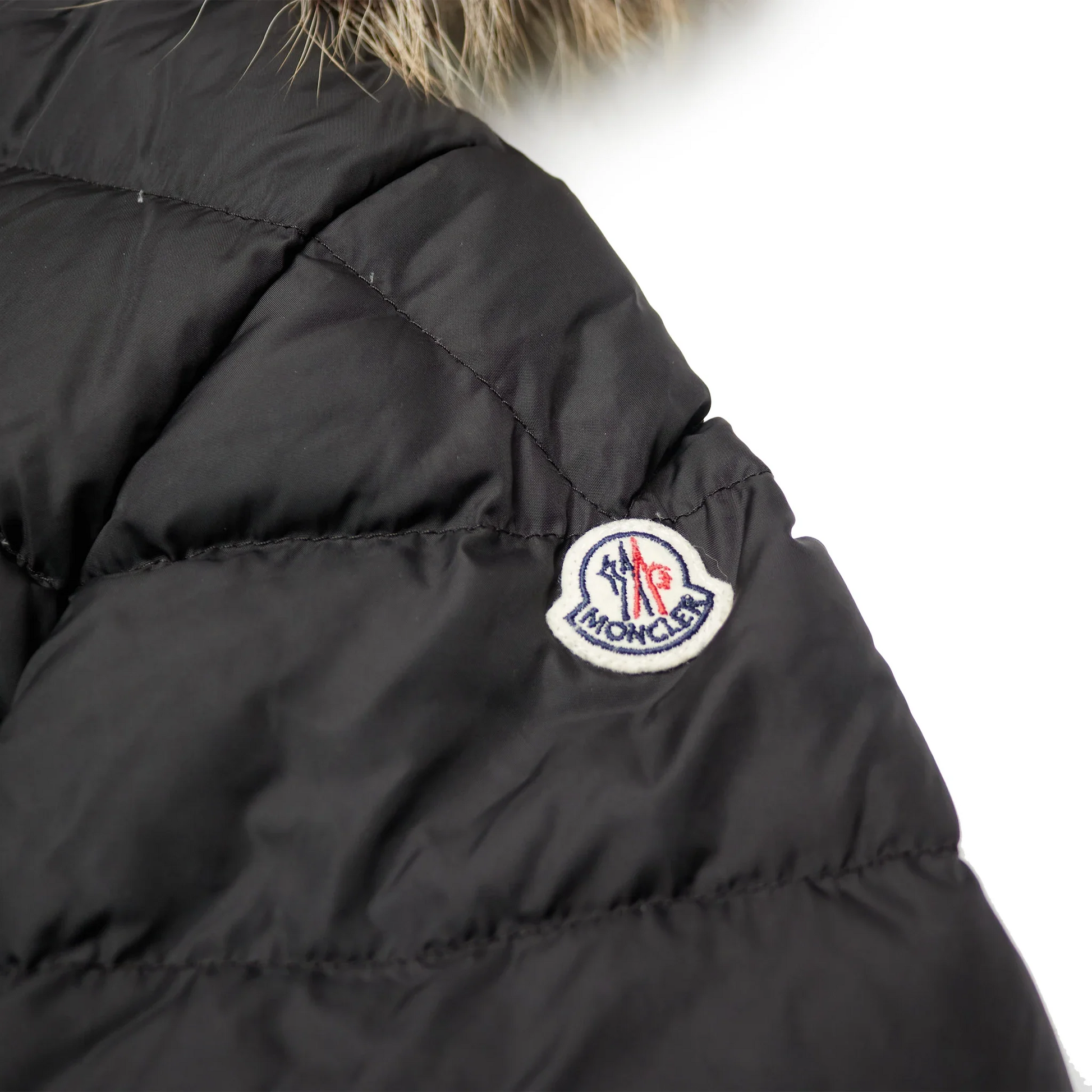 Preloved - Moncler Cluny Black Short Down 100% Real Fur Kids Parka Jacket