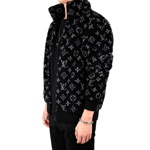 Preloved - Louis Vuitton Monogram Fleece Black Grey Zip-Up Jacket