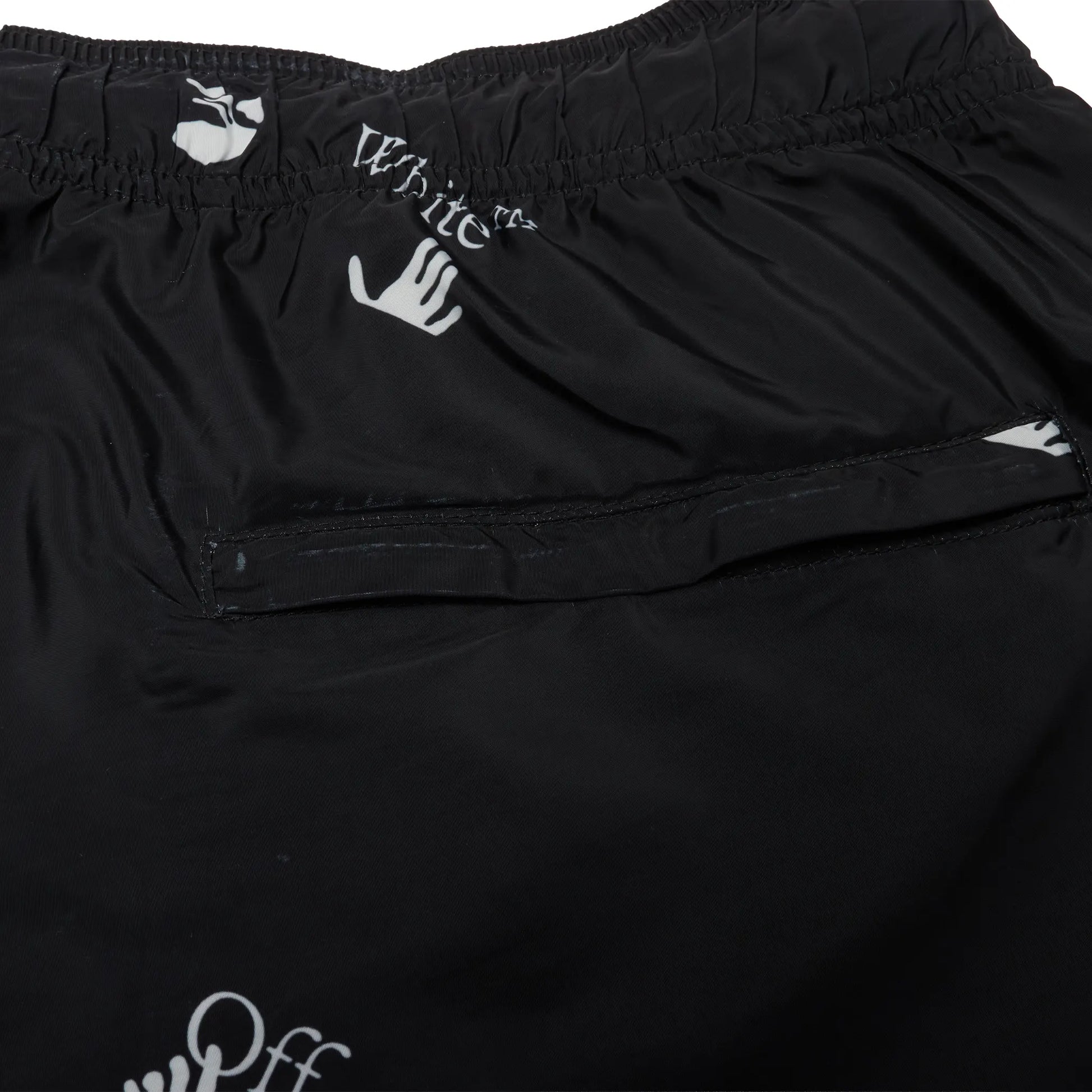 Preloved - Off-White Hands Off Print Black Swim Shorts