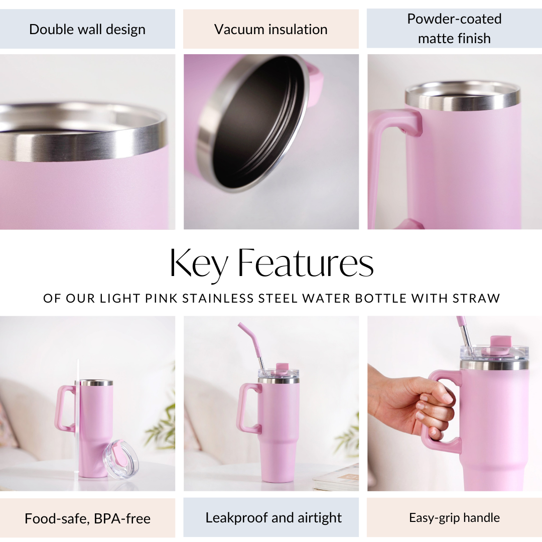 Glacio Stainless Steel Water Bottle Apt For Car Cup Holder Baby Rose 850ml