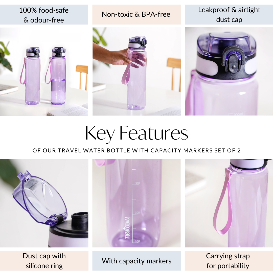 Aqualite Travel Water Bottles Set Of 2 Lavender Blush 1150ml