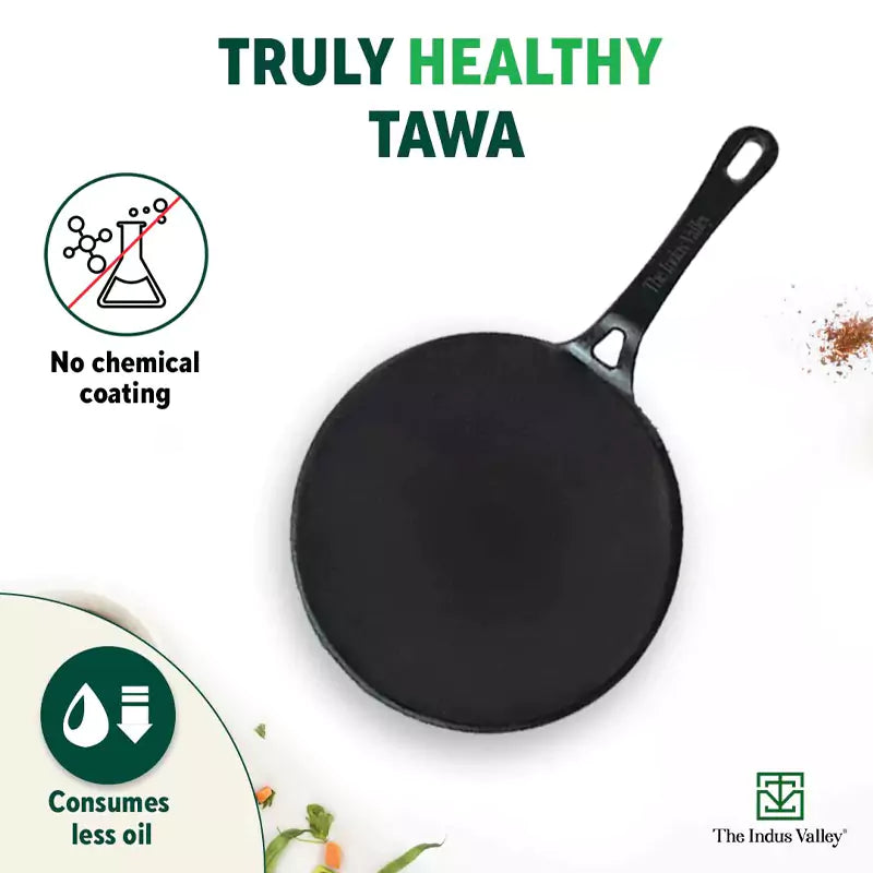CASTrong Cast Iron Tawa+ Free ₹400 Tadka Pan,Pre-seasoned, Nonstick, 100% Pure, Toxin-free, 25.9cm, 1.9kg