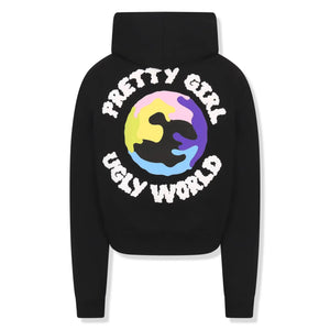Pretty Girl Ugly World Cropped Black Hoodie (W)