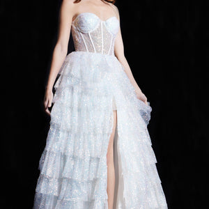 Strapless Ruffled A-line Slit Gown by Jovani 38165