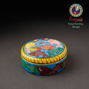 Blue - Bengal Patua Handpainted Stainless Steel Masala Box (7.5 x 7.5 in)