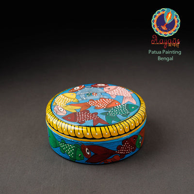 Blue - Bengal Patua Handpainted Stainless Steel Masala Box (7.5 x 7.5 in)