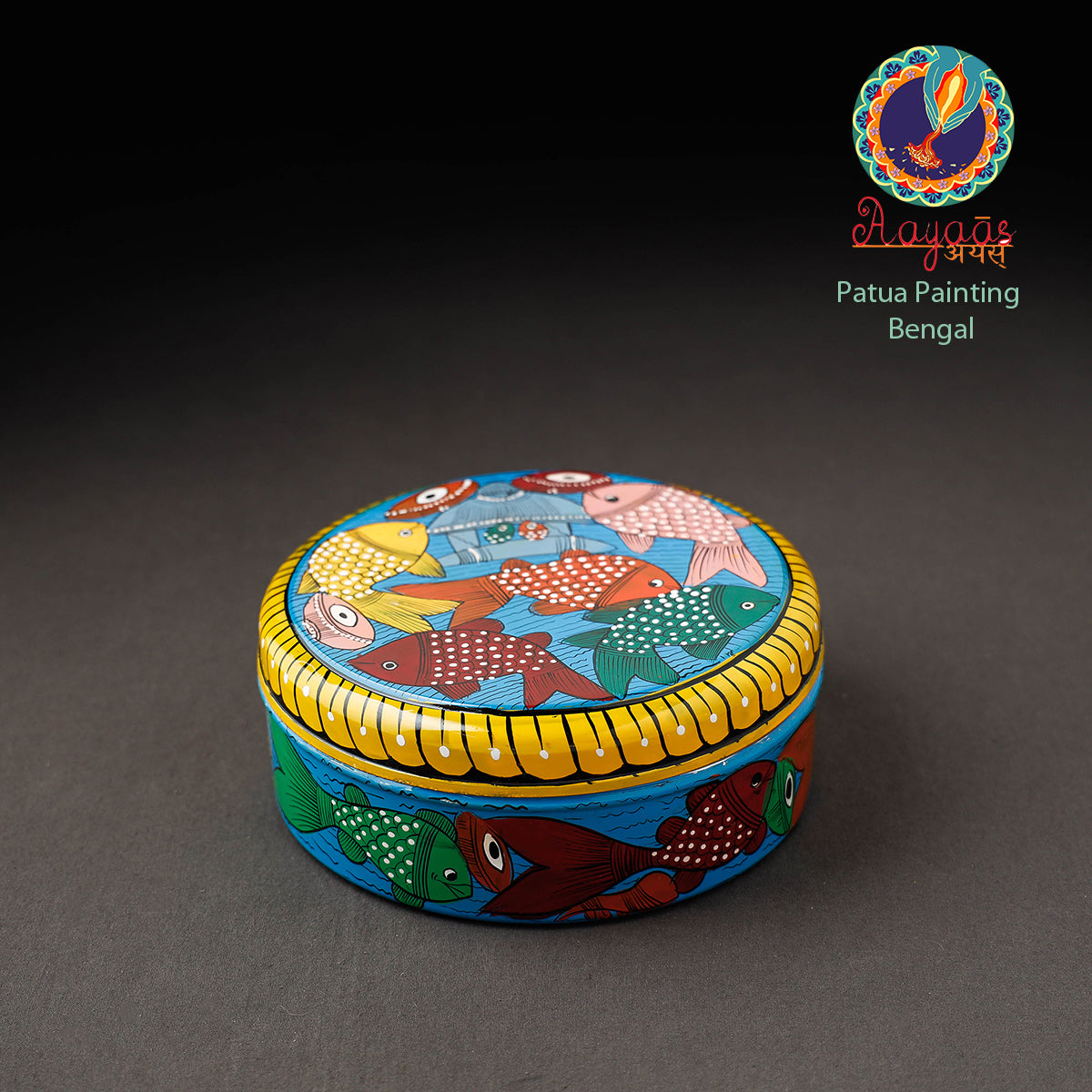 Blue - Bengal Patua Handpainted Stainless Steel Masala Box (7.5 x 7.5 in)
