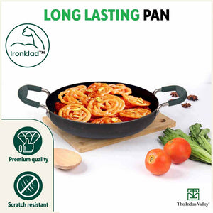 100% Pure Sheet Iron Kadai/ Jalebi/ Paella Pan, Silicone Cool Handles, Seasoned, Toxin-free, Induction, 25.4cm, 1.4L