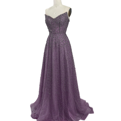 Dylan & Davids Long Strapless Hand Beaded Formal Couture Dress