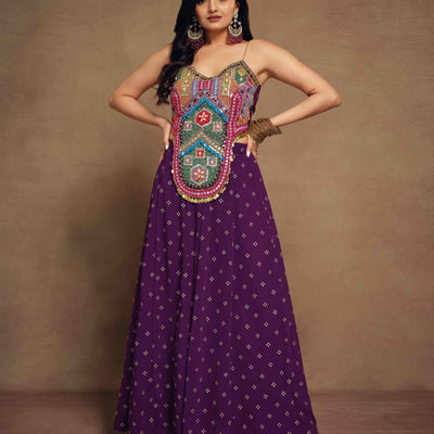 Purple Art Silk Georgette Top & Palazzo Co-Ord Set for Chic Fashion