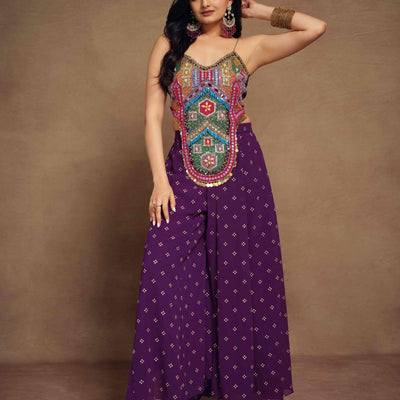 Purple Art Silk Georgette Top & Palazzo Co-Ord Set for Chic Fashion