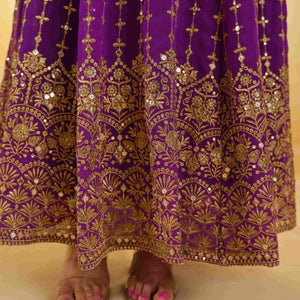 Purple Georgette Dress with Embroidery & Sequins – Ready to Wear