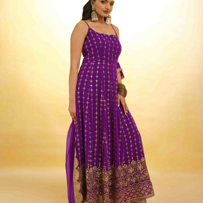 Purple Georgette Dress with Embroidery & Sequins – Ready to Wear