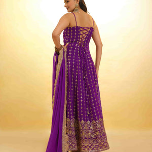 Purple Georgette Dress with Embroidery & Sequins – Ready to Wear