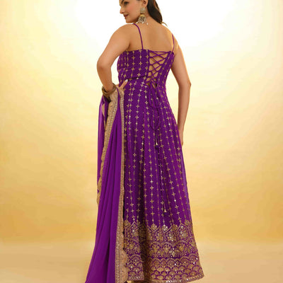 Purple Georgette Dress with Embroidery & Sequins – Ready to Wear