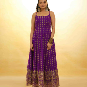 Purple Georgette Dress with Embroidery & Sequins – Ready to Wear