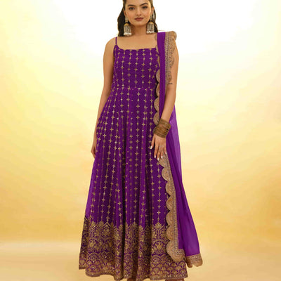 Purple Georgette Dress with Embroidery & Sequins – Ready to Wear