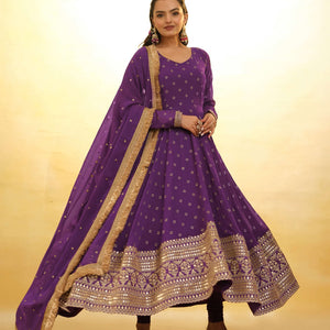 Purple Georgette Suit with Embroidery and Shantoon Bottom