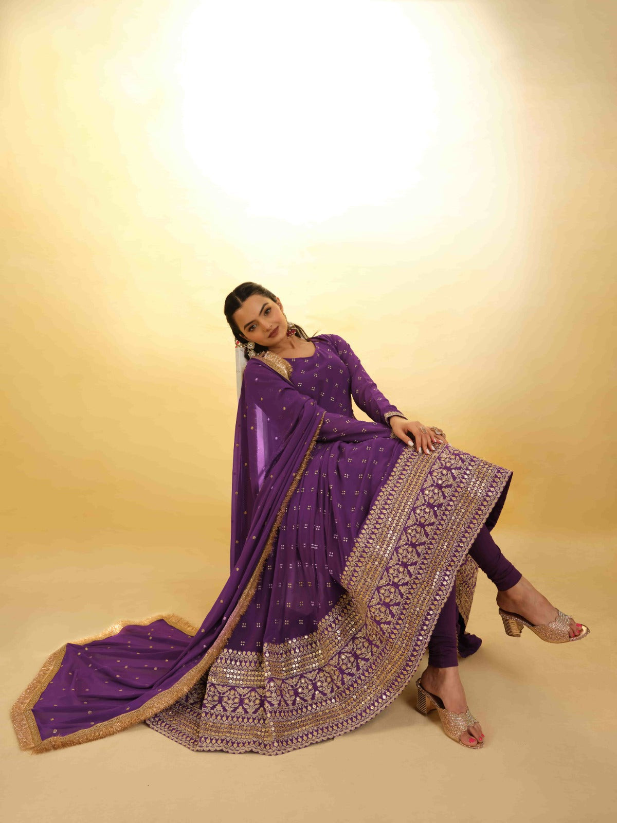 Purple Georgette Suit with Embroidery and Shantoon Bottom