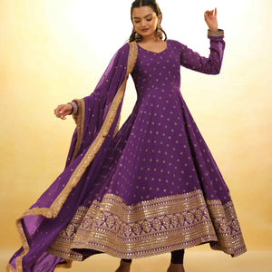 Purple Georgette Suit with Embroidery and Shantoon Bottom
