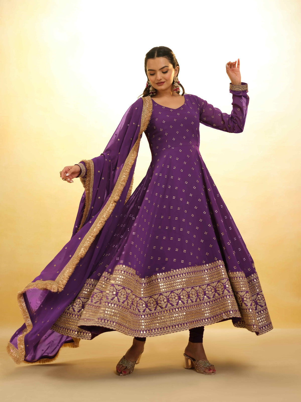 Purple Georgette Suit with Embroidery and Shantoon Bottom