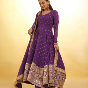 Purple Georgette Suit with Embroidery and Shantoon Bottom