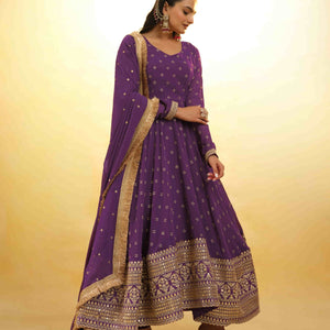 Purple Georgette Suit with Embroidery and Shantoon Bottom