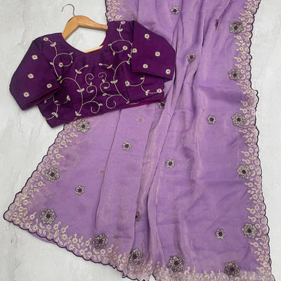 Purple Kasoli Silk Saree with Beautiful Embroidery and Contrast Thread Work