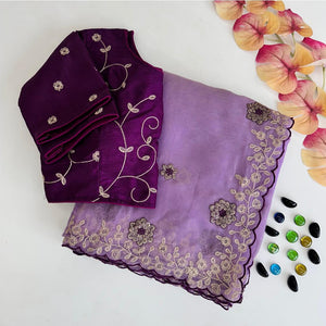 Purple Kasoli Silk Saree with Beautiful Embroidery and Contrast Thread Work