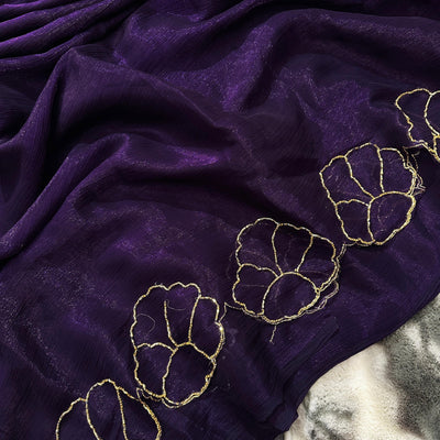 Purple Lotus Jari Silk Saree with Exquisite Golden Handwork & Running Blouse