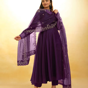 Purple Organza Dress with Intricate Embroidery – Ready to Wear