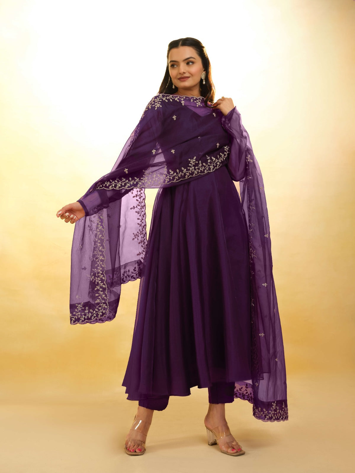Purple Organza Dress with Intricate Embroidery – Ready to Wear