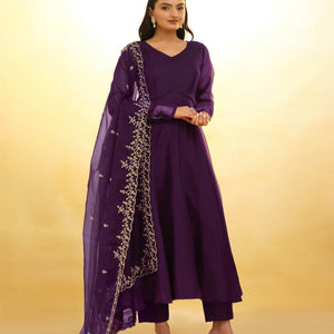 Purple Organza Dress with Intricate Embroidery – Ready to Wear