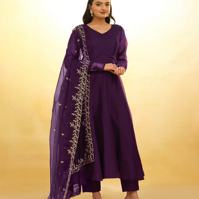 Purple Organza Dress with Intricate Embroidery – Ready to Wear