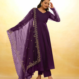 Purple Organza Dress with Intricate Embroidery – Ready to Wear