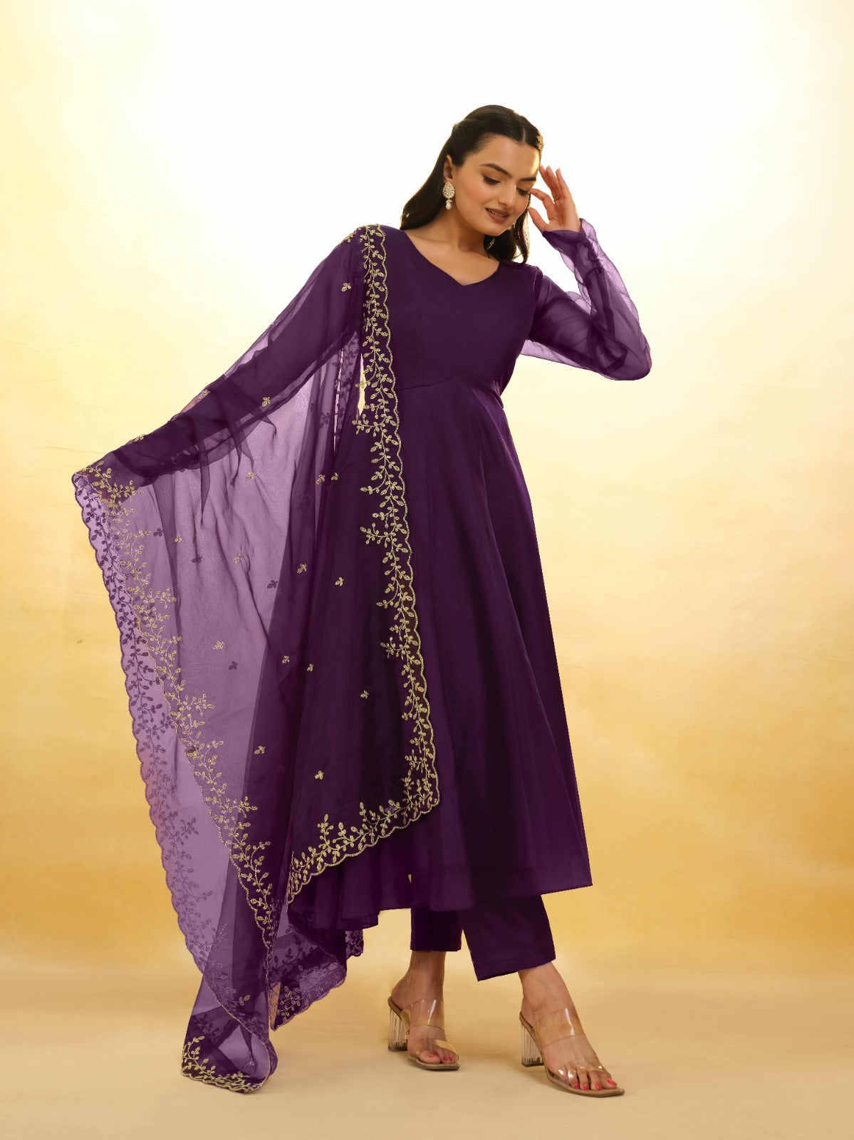 Purple Organza Dress with Intricate Embroidery – Ready to Wear
