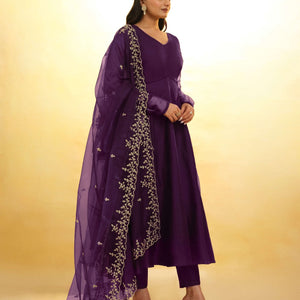 Purple Organza Dress with Intricate Embroidery – Ready to Wear
