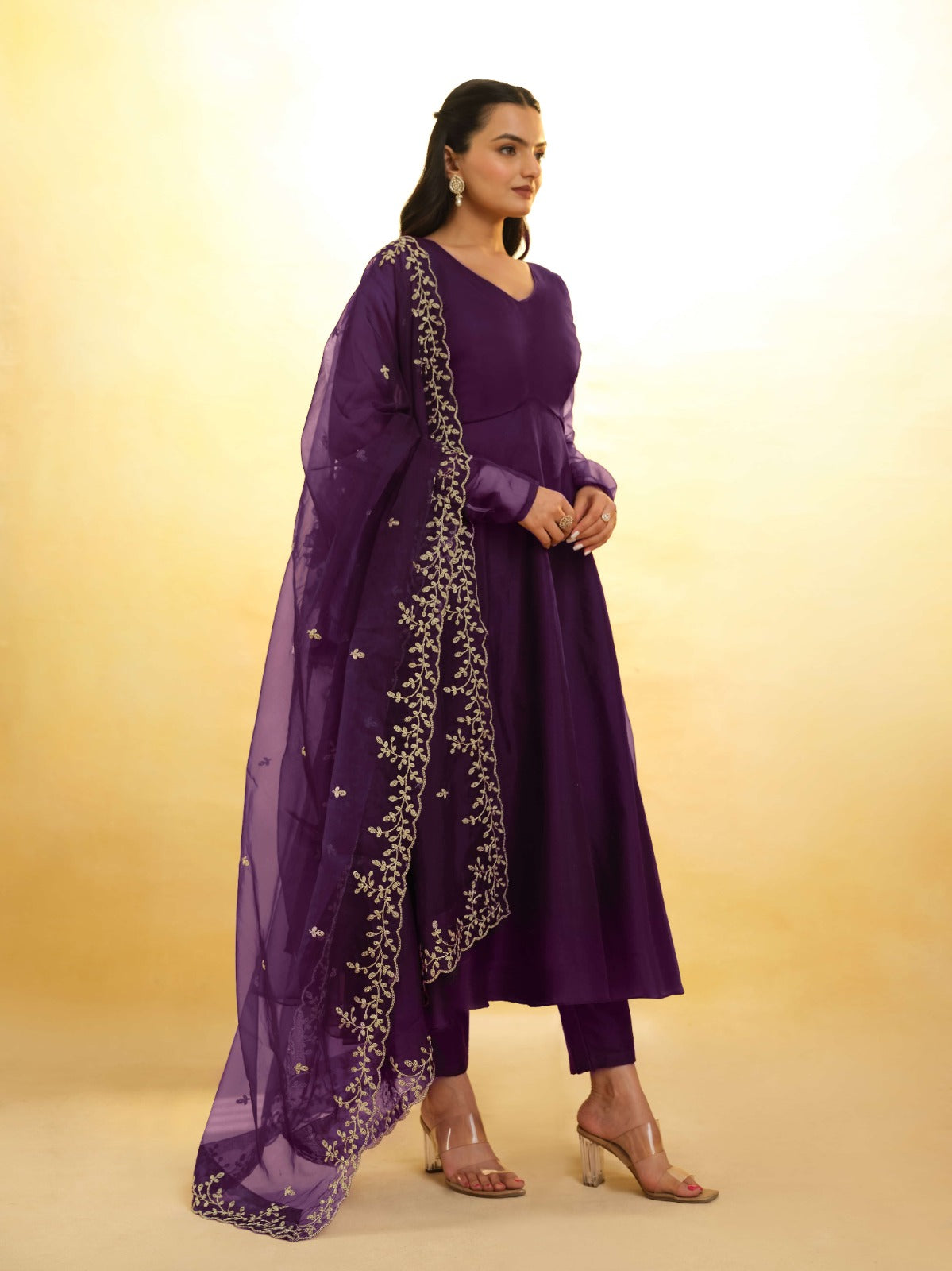 Purple Organza Dress with Intricate Embroidery – Ready to Wear