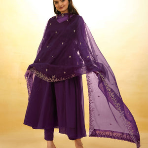 Purple Organza Dress with Intricate Embroidery – Ready to Wear
